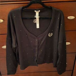 Victoria’s Secret Pink Black Rhinestone Cardigan - Large - NWT 🖤💎